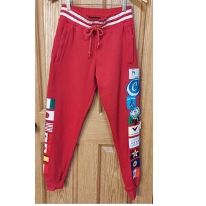 Cookies SF Red Fleece Jogger Sweatpants Multi Patch Flag Streetwear Womens Small